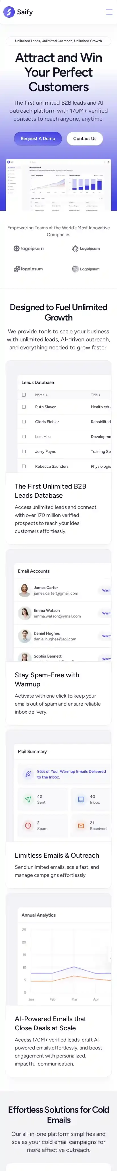 Saify home page on mobile