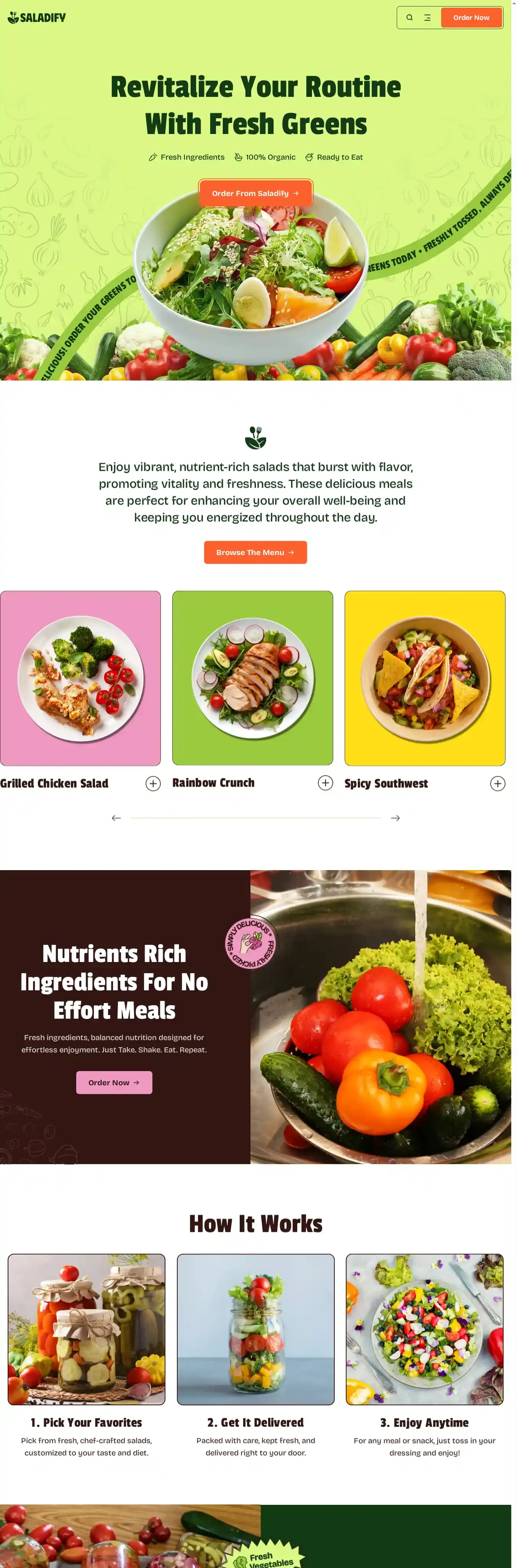 Saladify home page on desktop