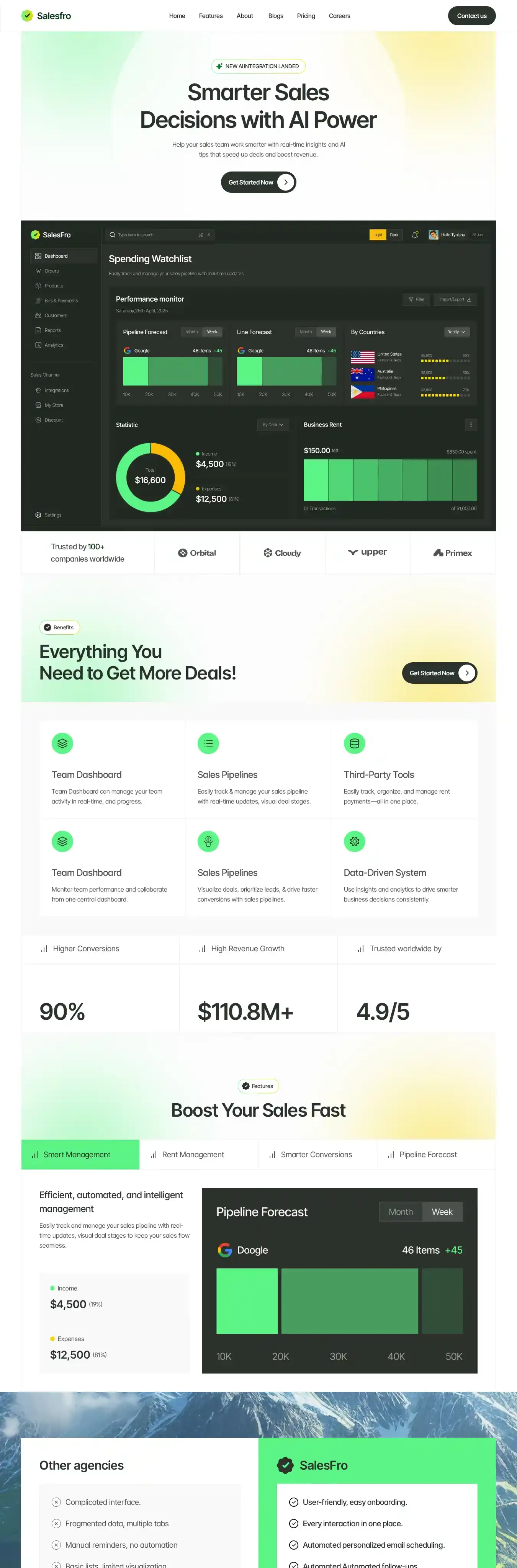 Salesfro home page on desktop