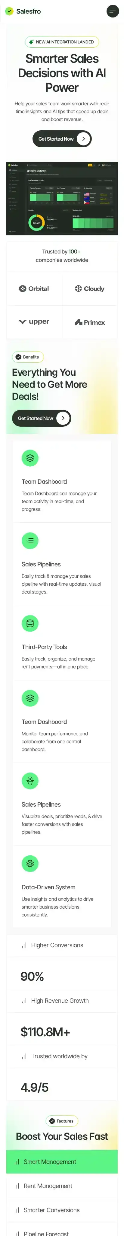Salesfro home page on mobile