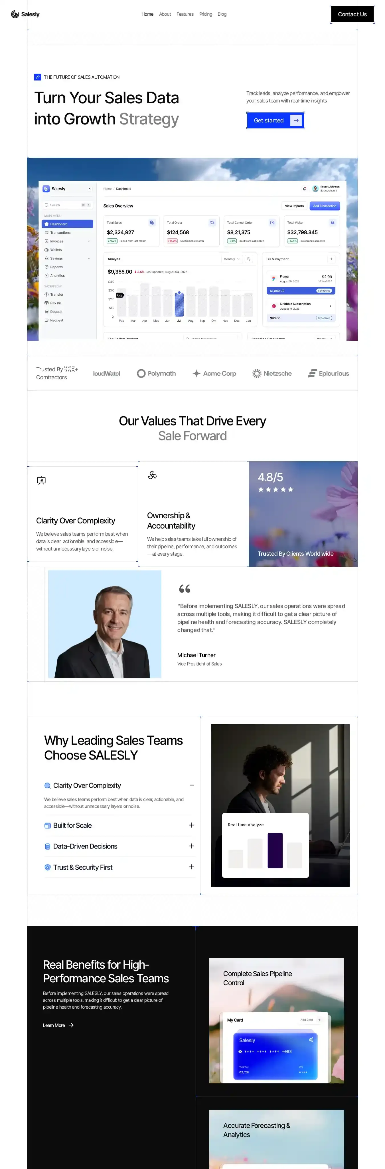 Salesly home page on desktop