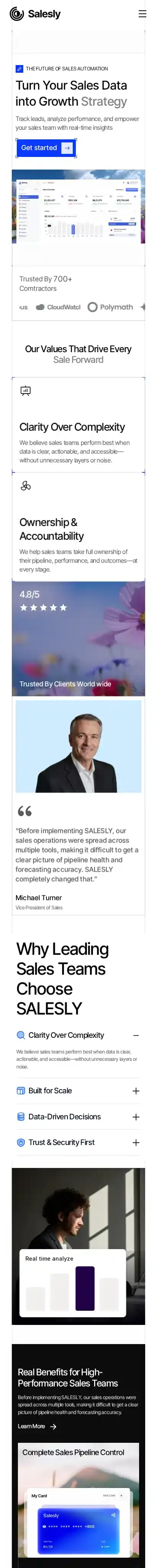 Salesly home page on mobile
