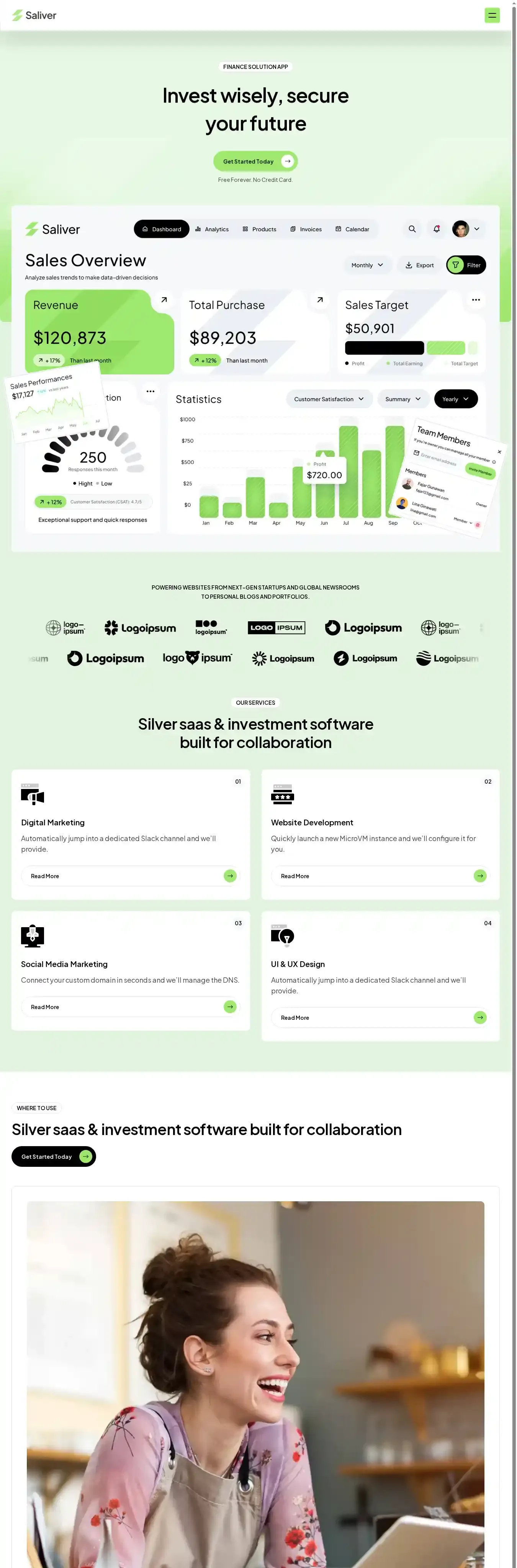 Saliver home page on desktop