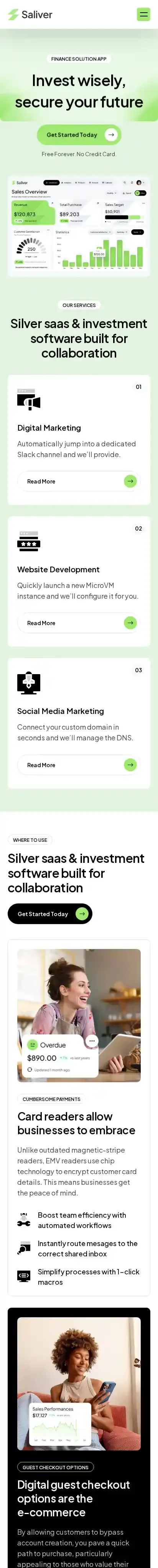 Saliver home page on mobile