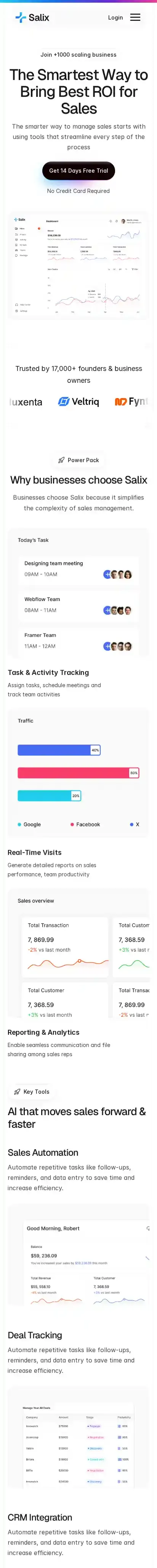Saalix home page on mobile