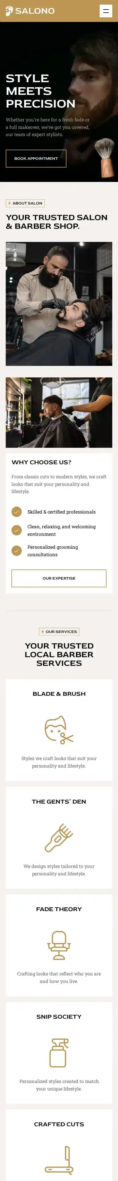 Salono home page on mobile