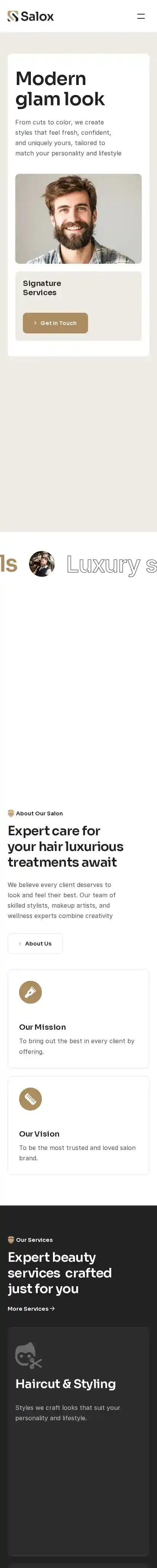 Salox home page on mobile