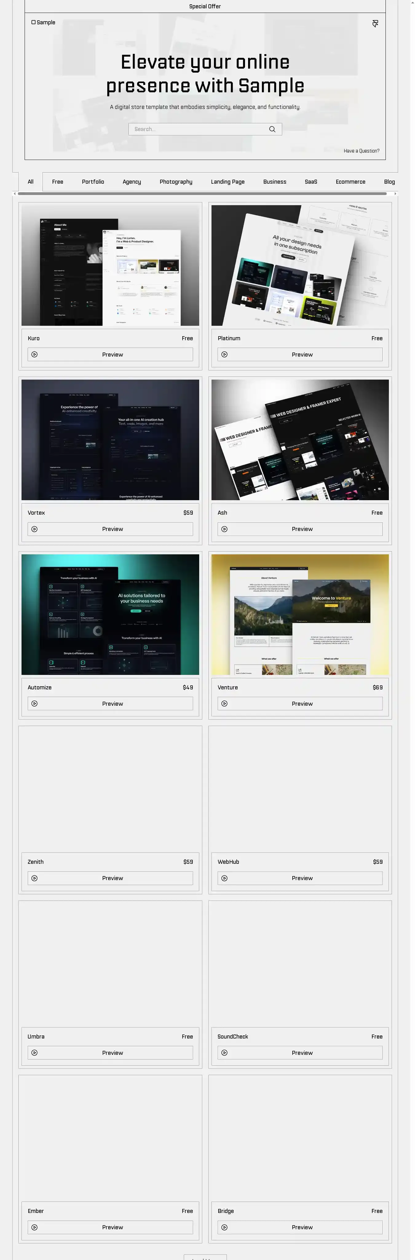 Sample home page on desktop