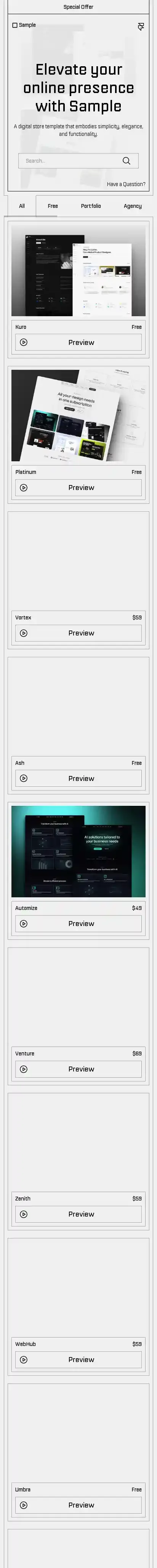 Sample home page on mobile