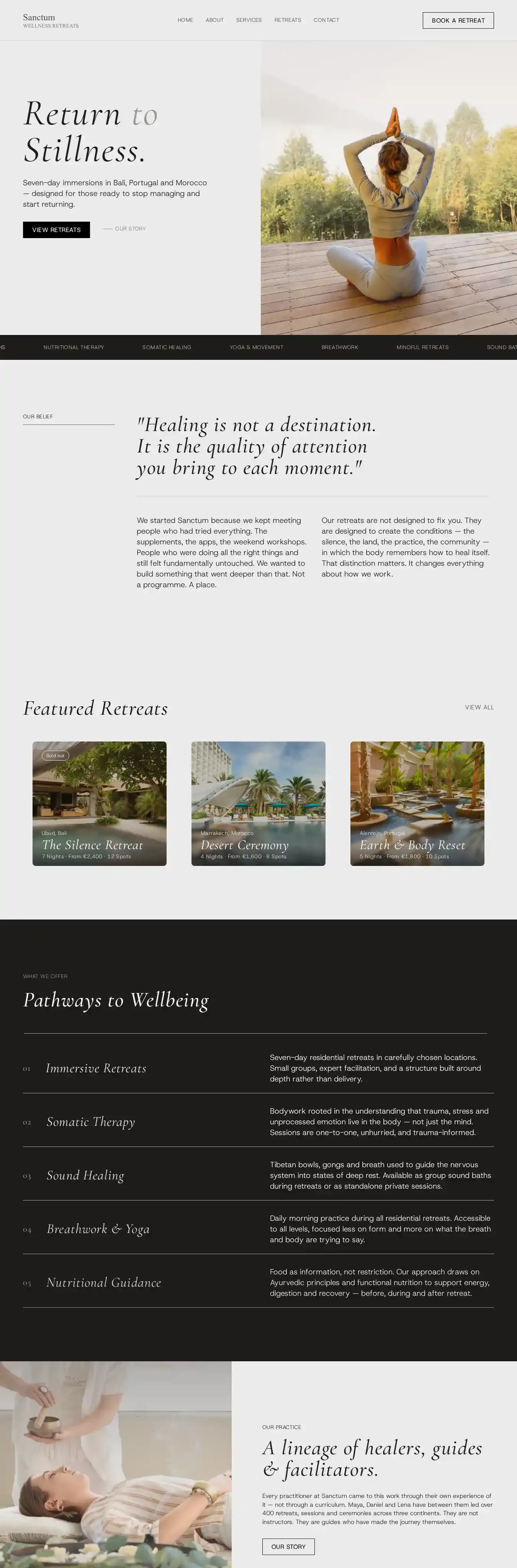 Sanctum Wellness home page on desktop