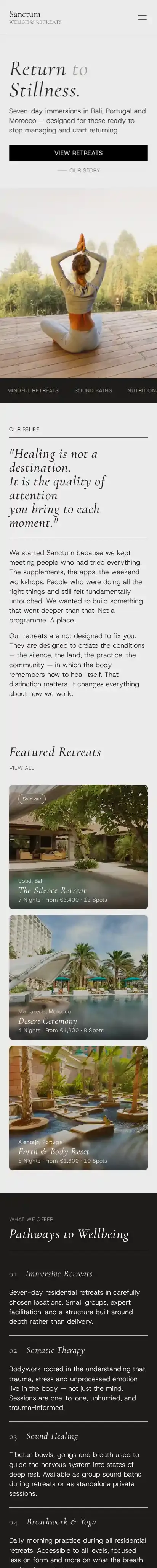 Sanctum Wellness home page on mobile