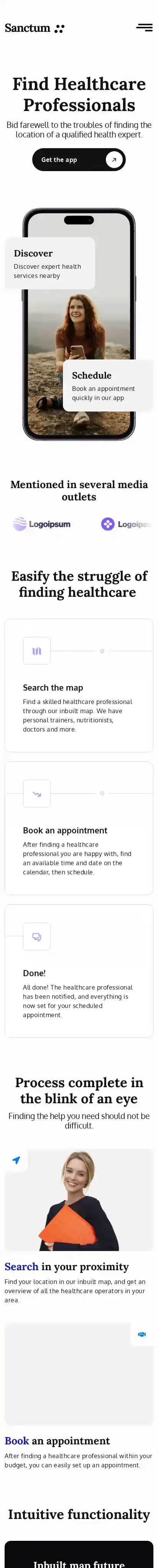 Sanctum home page on mobile