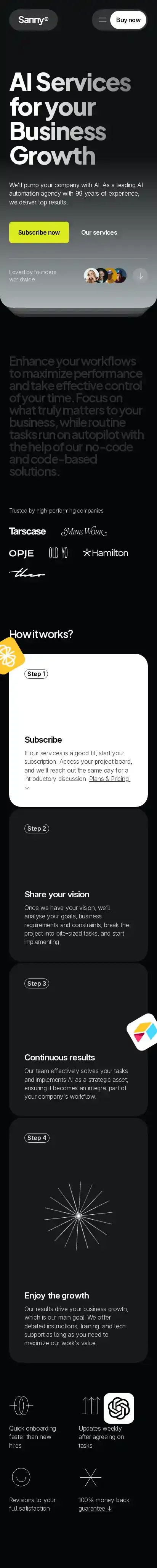 Sanny home page on mobile
