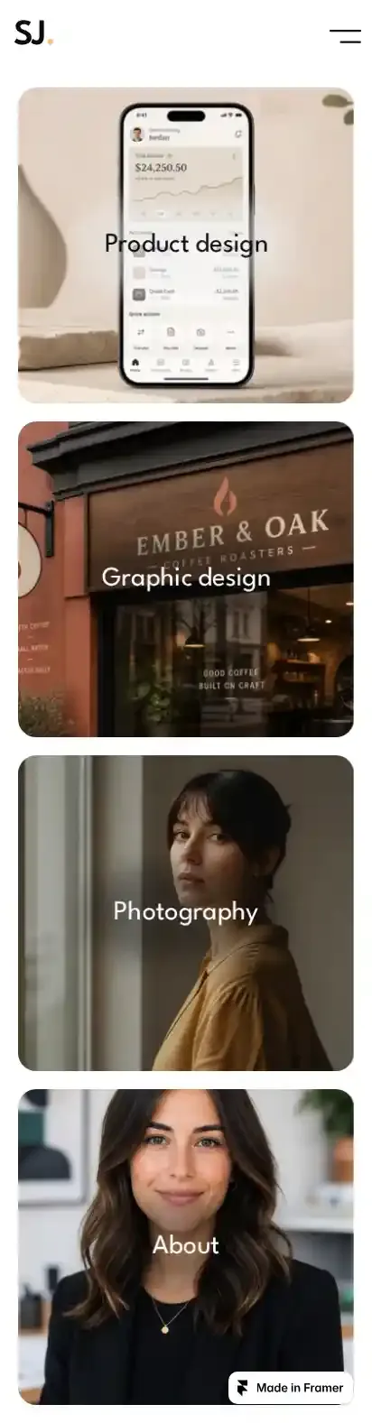 SaraJones home page on mobile