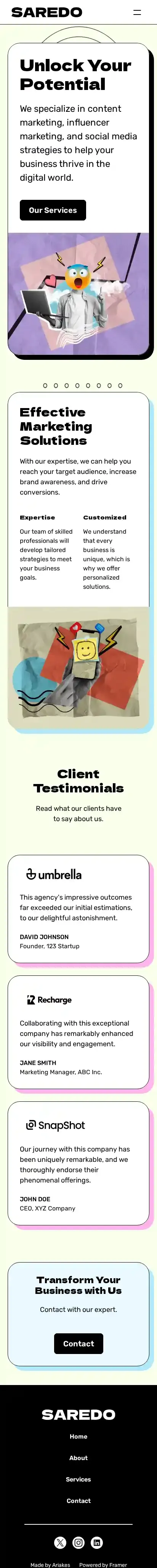 SAREDO home page on mobile