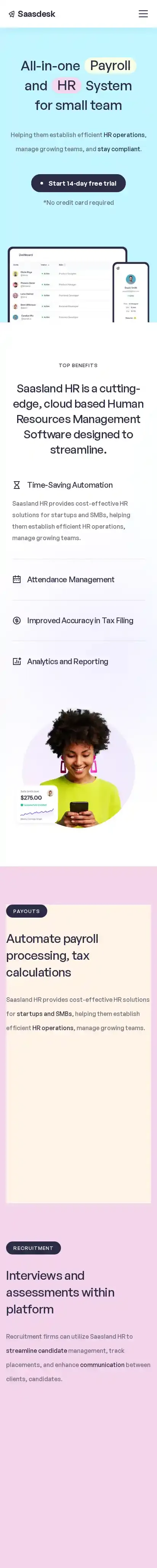 Sasdesk home page on mobile