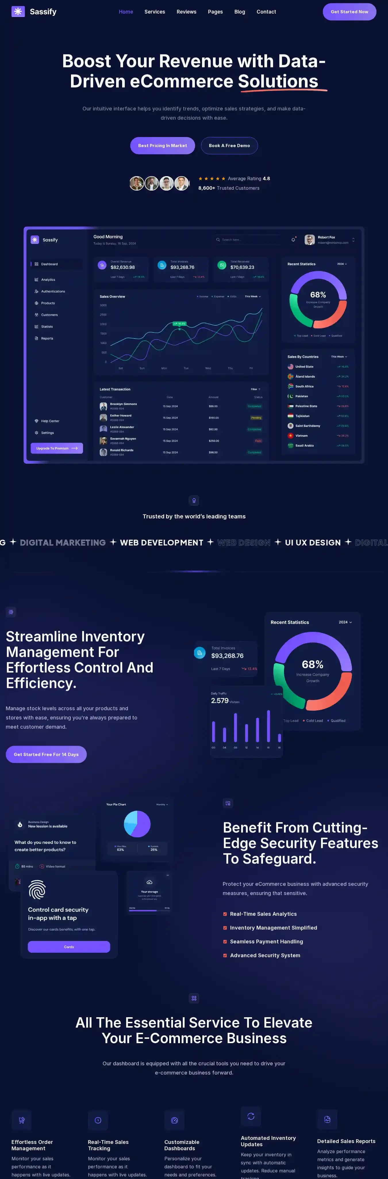Sassify home page on desktop