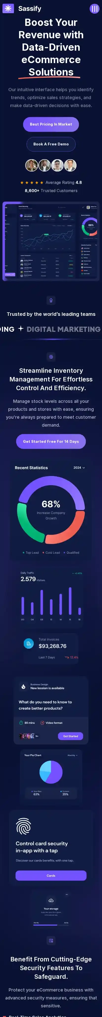 Sassify home page on mobile