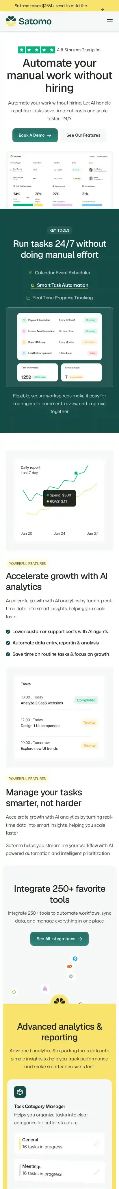 Satomo home page on mobile
