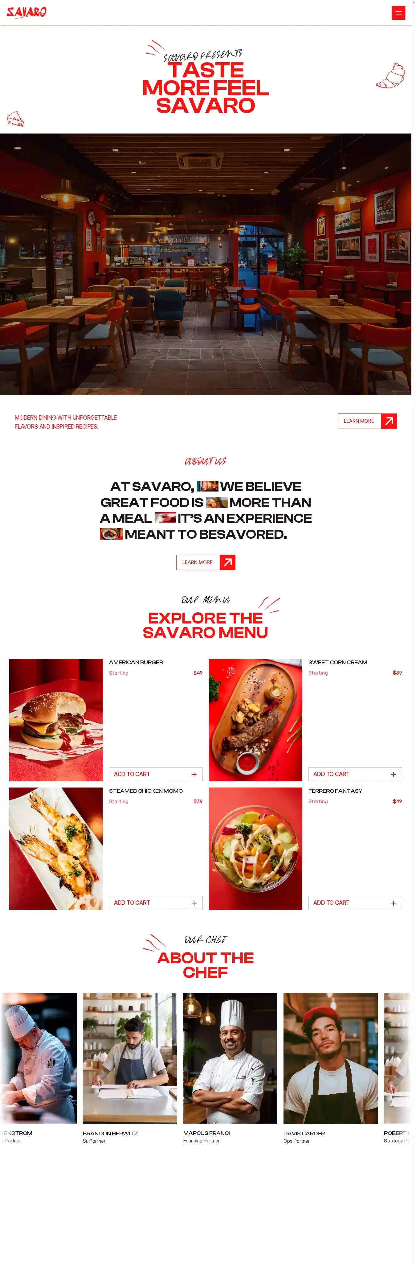 Savaro home page on desktop
