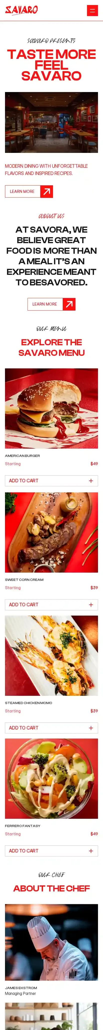 Savaro home page on mobile
