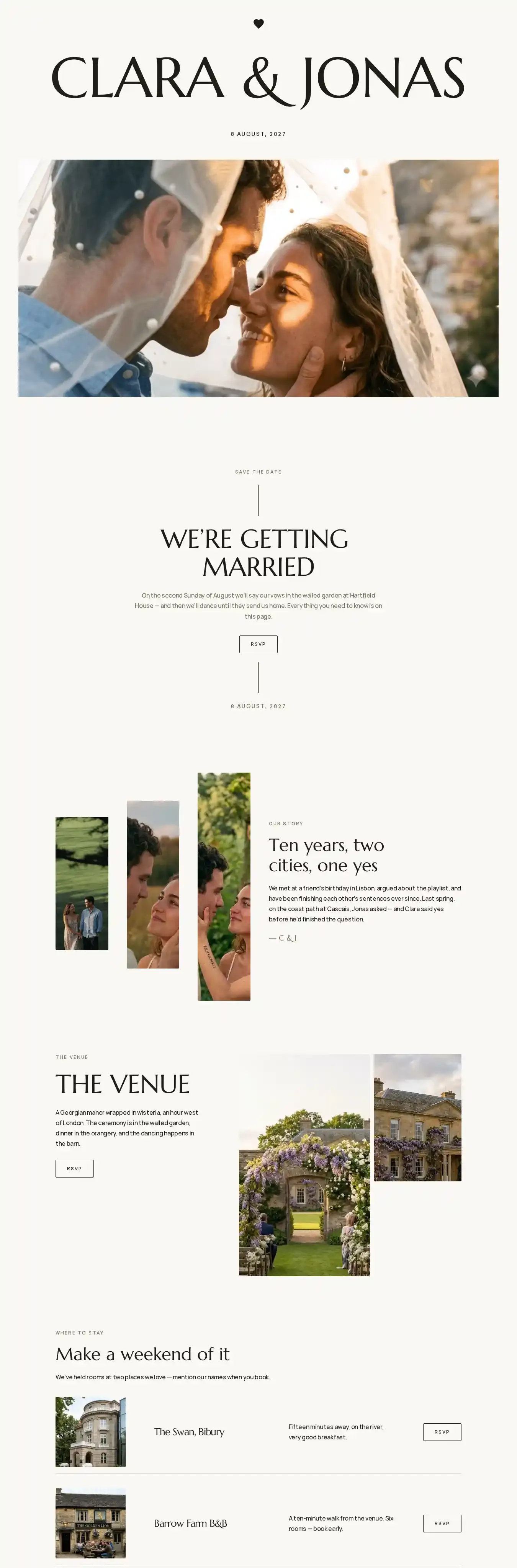 Save The Date - RSVP home page on desktop