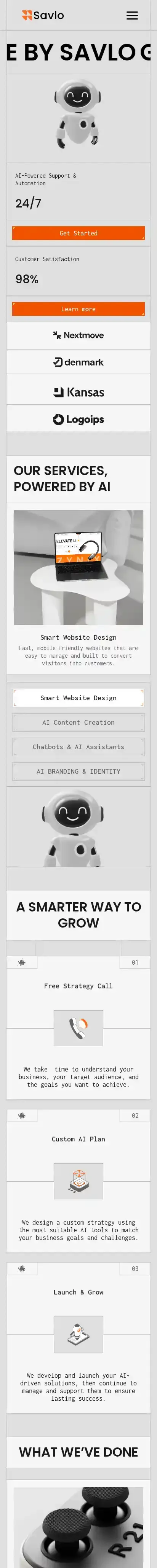 Savlo home page on mobile