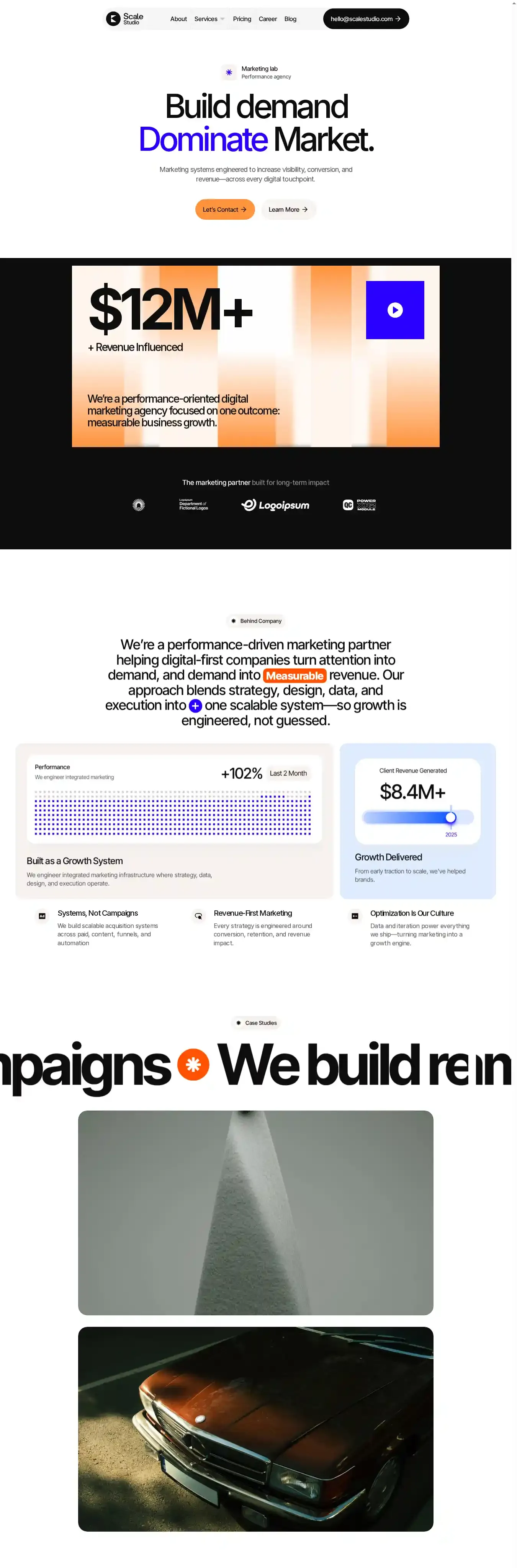 Scale Studio home page on desktop