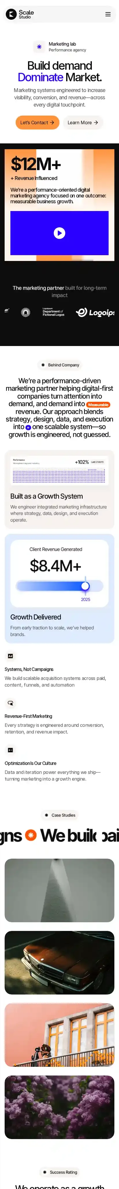 Scale Studio home page on mobile