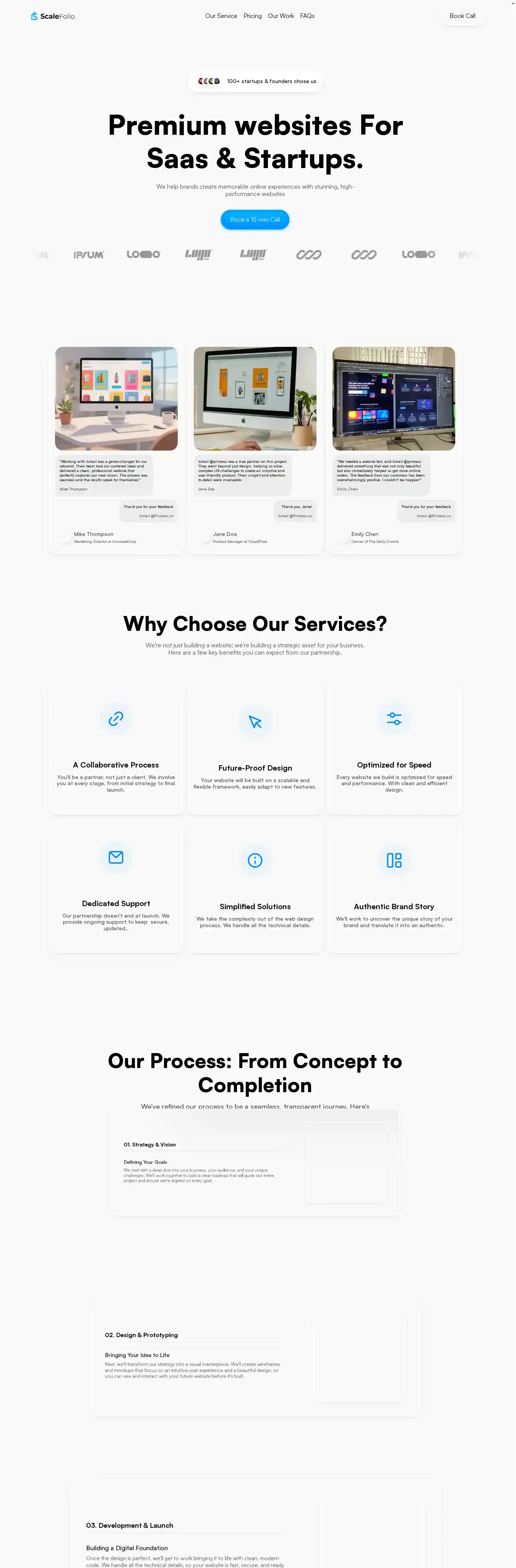 Scalefolio home page on desktop