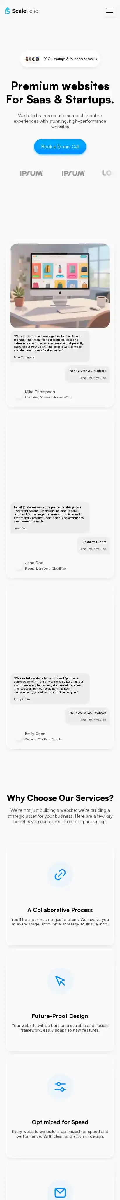 Scalefolio home page on mobile
