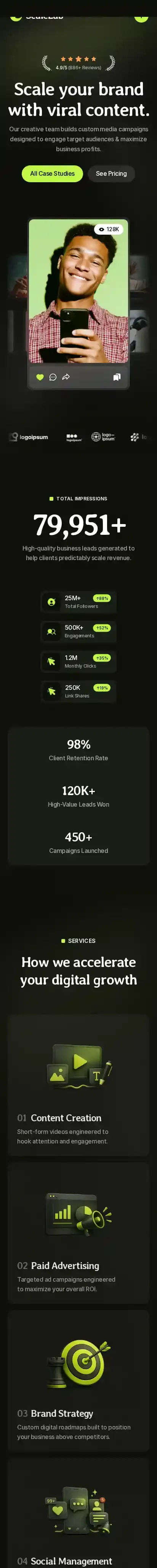 ScaleLab home page on mobile