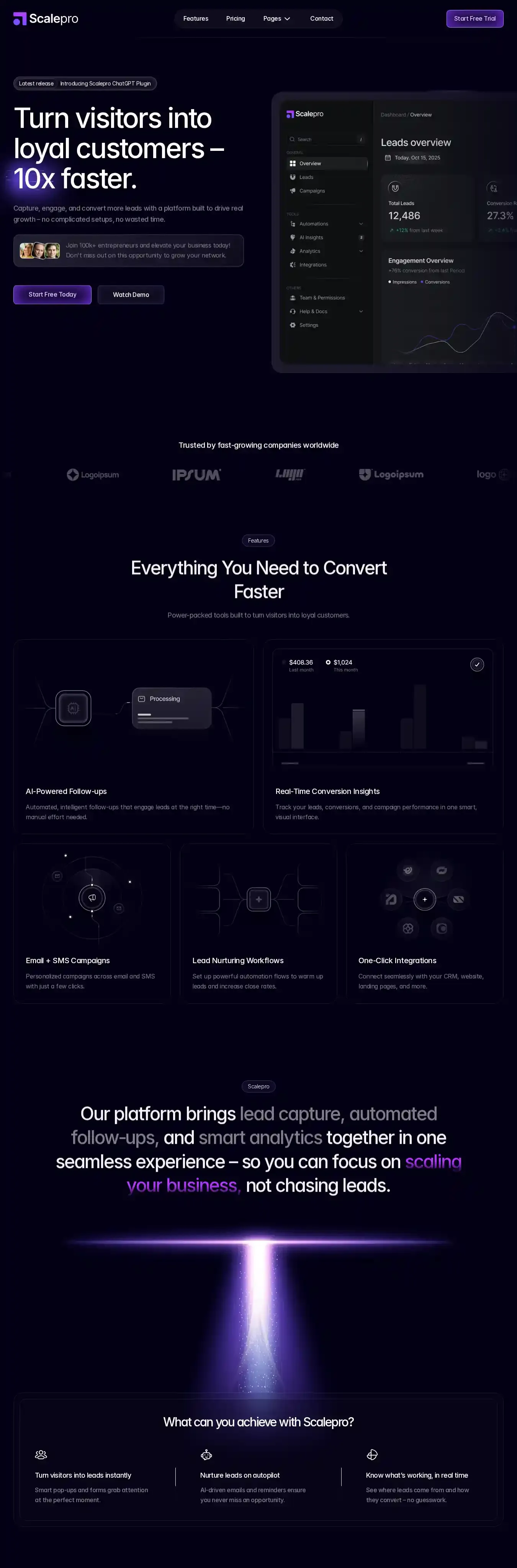 Scalepro home page on desktop