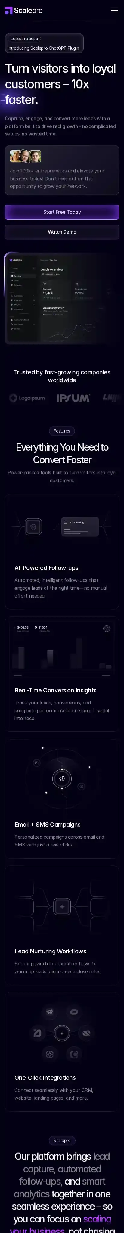 Scalepro home page on mobile