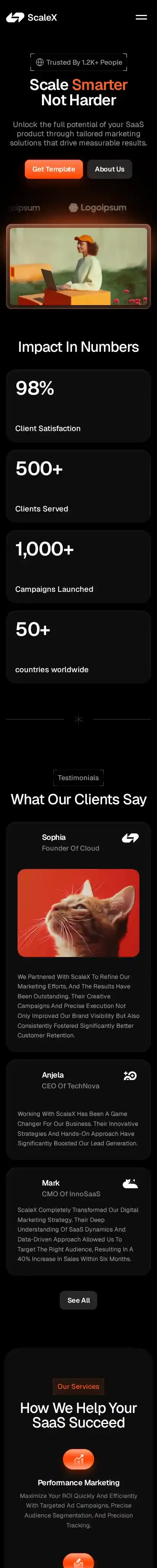 ScaleX home page on mobile