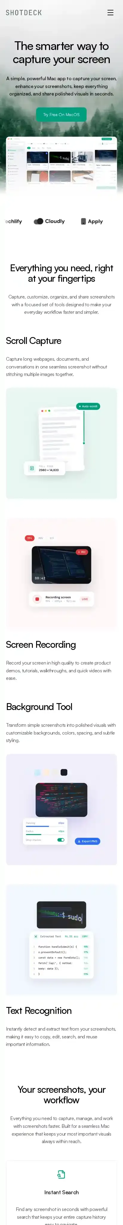 Screenshot home page on mobile