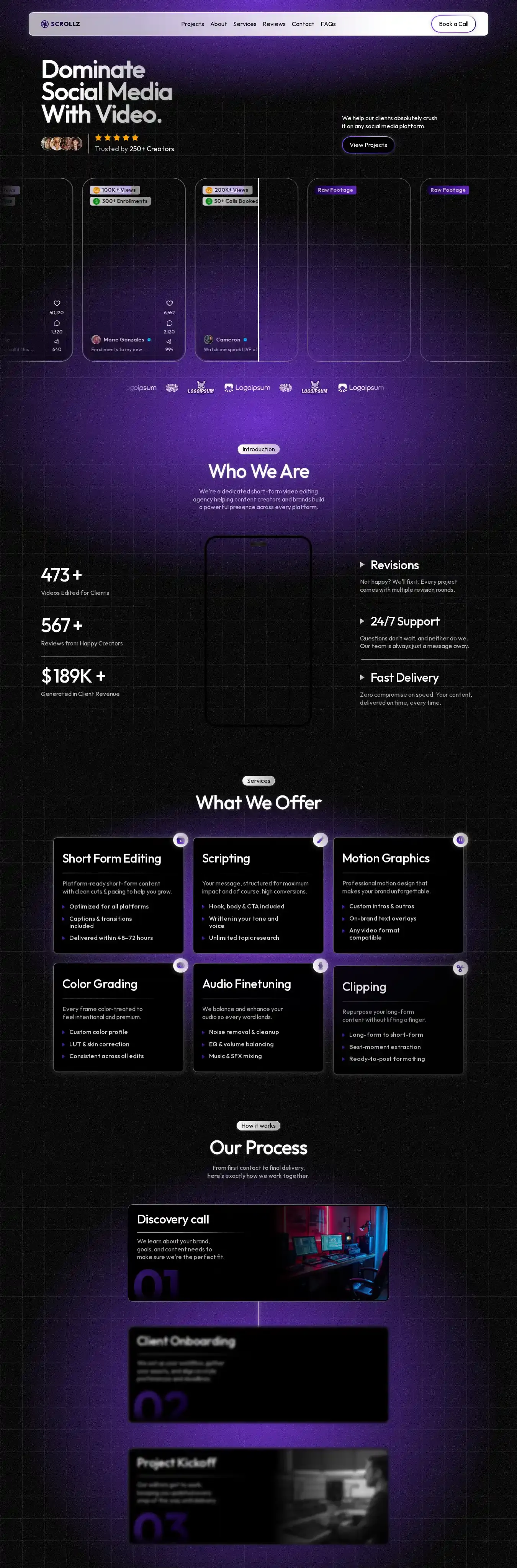 Scrollz home page on desktop