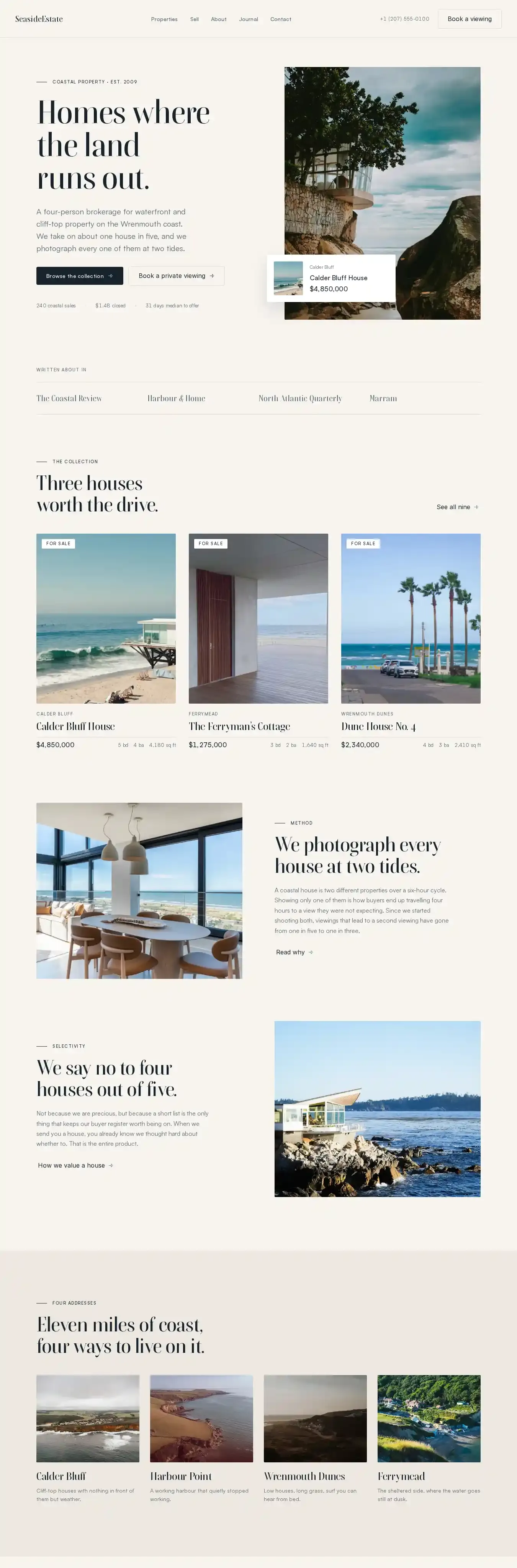 SeasideEstate home page on desktop