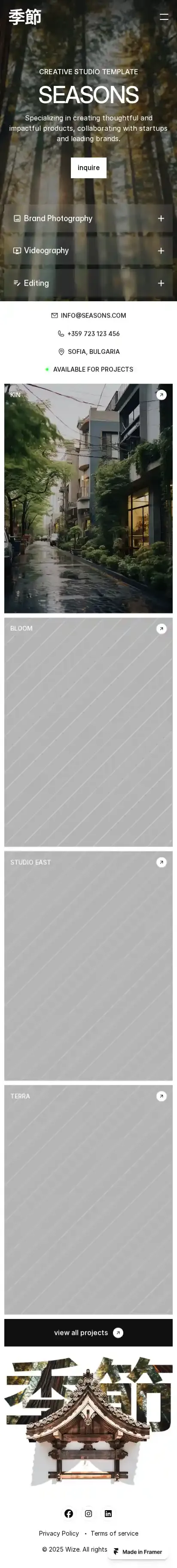 Seasons home page on mobile