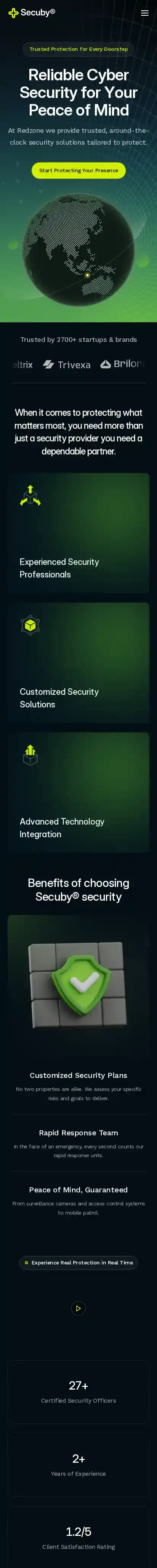 Secuby home page on mobile