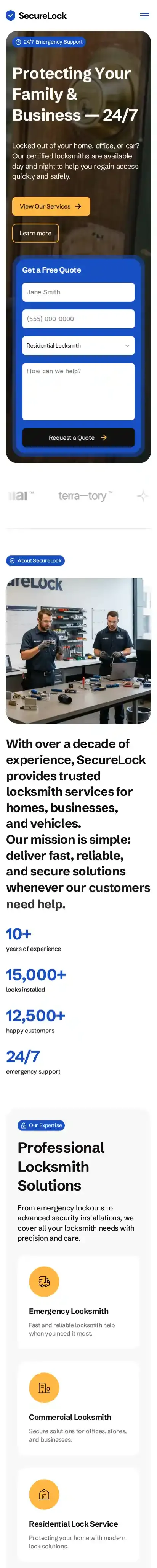 SecureLock home page on mobile