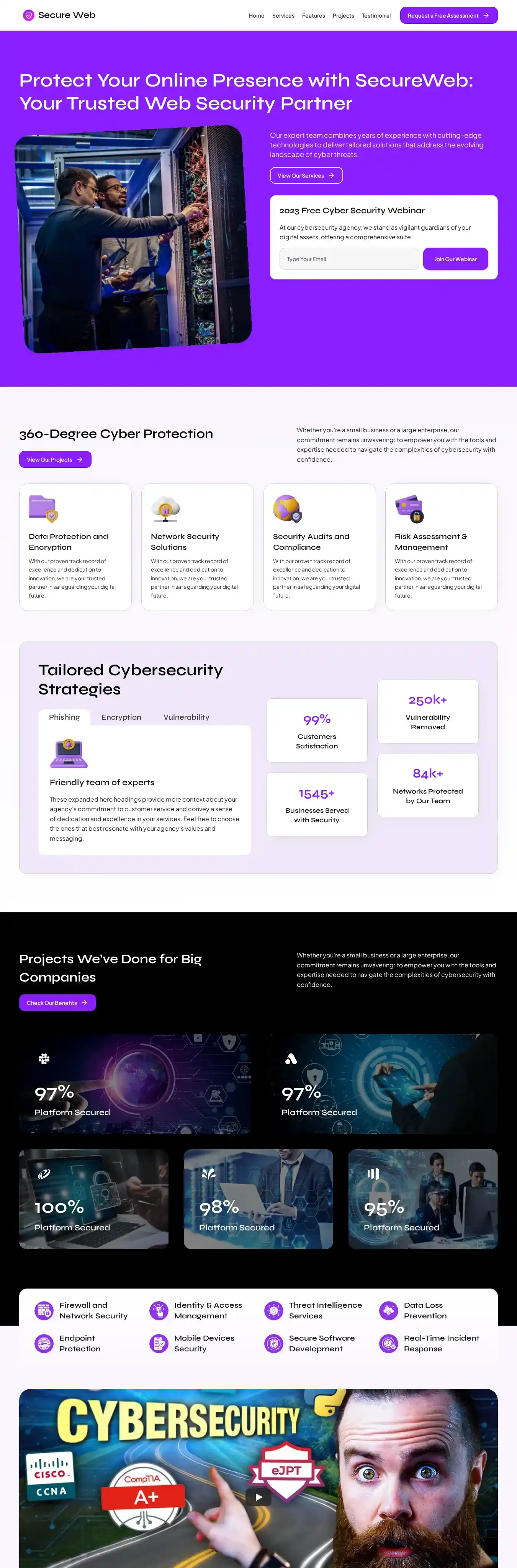 SecureWeb home page on desktop