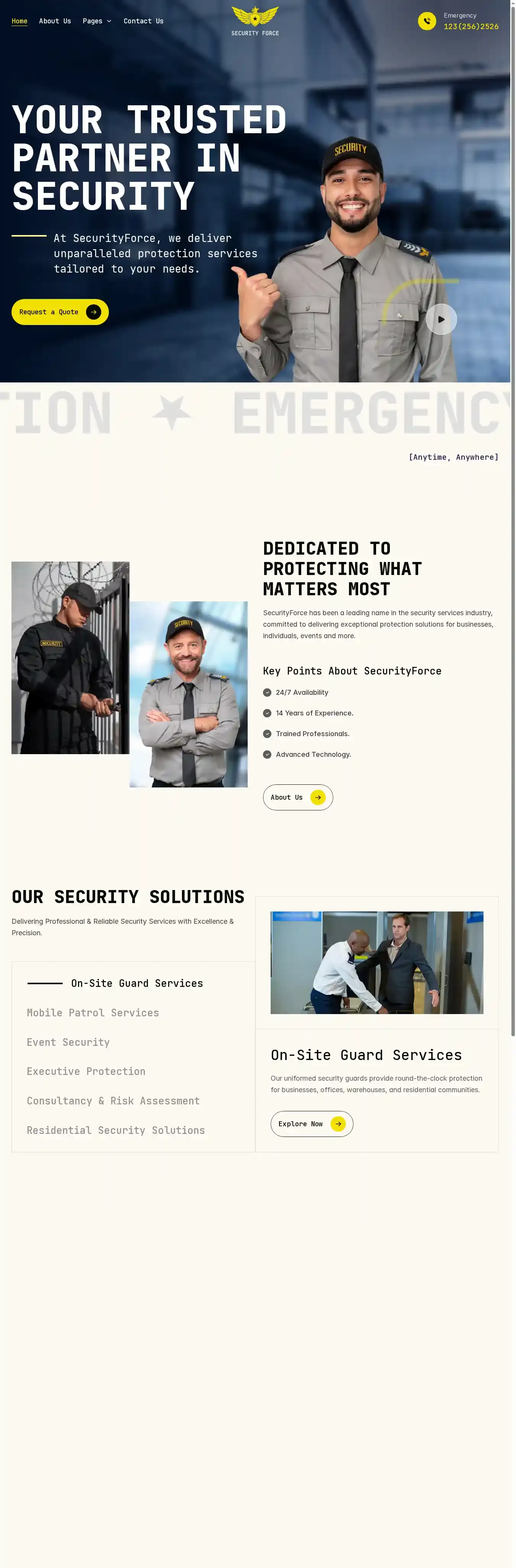 SecurityForce home page on desktop