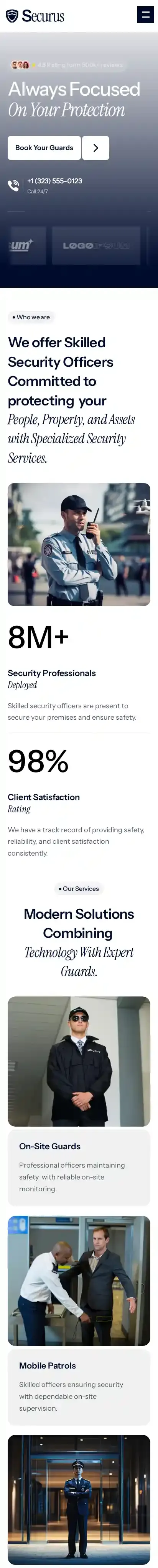 Securus home page on mobile