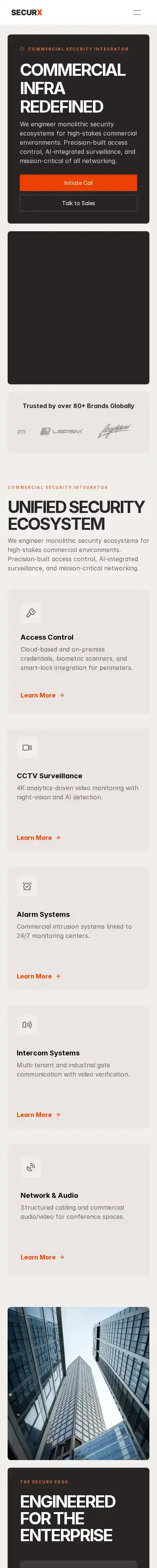 SecurX home page on mobile
