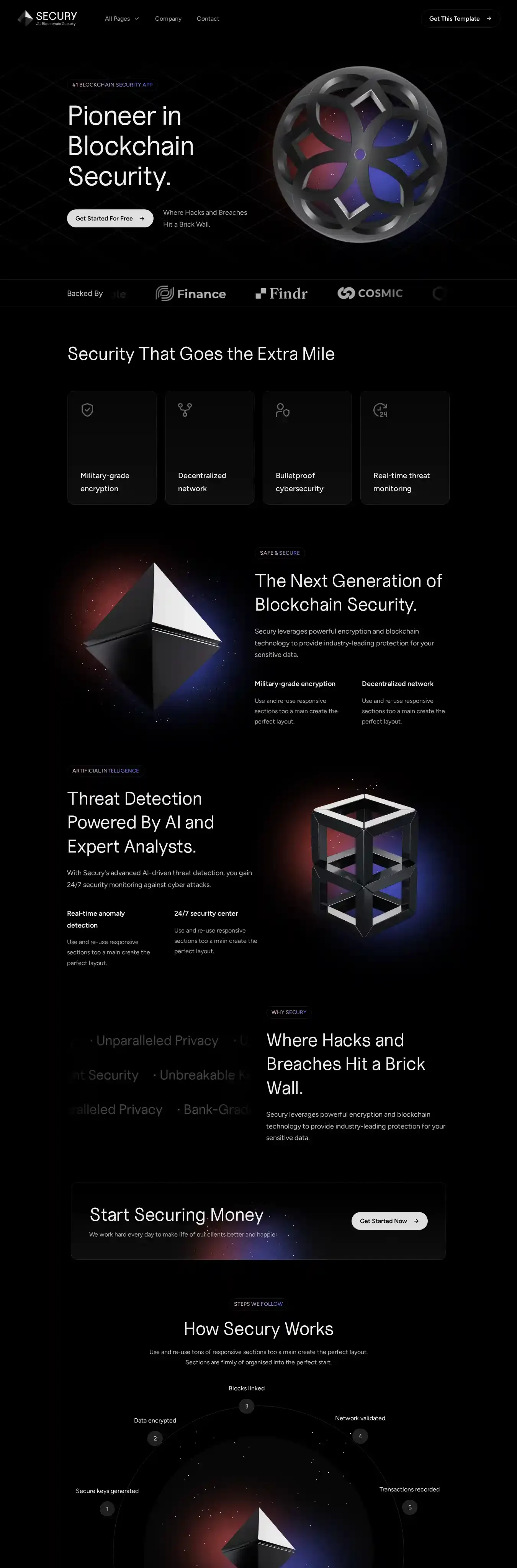 Secury home page on desktop