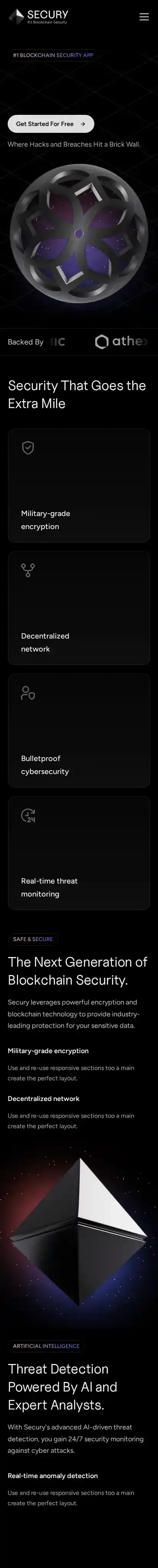 Secury home page on mobile