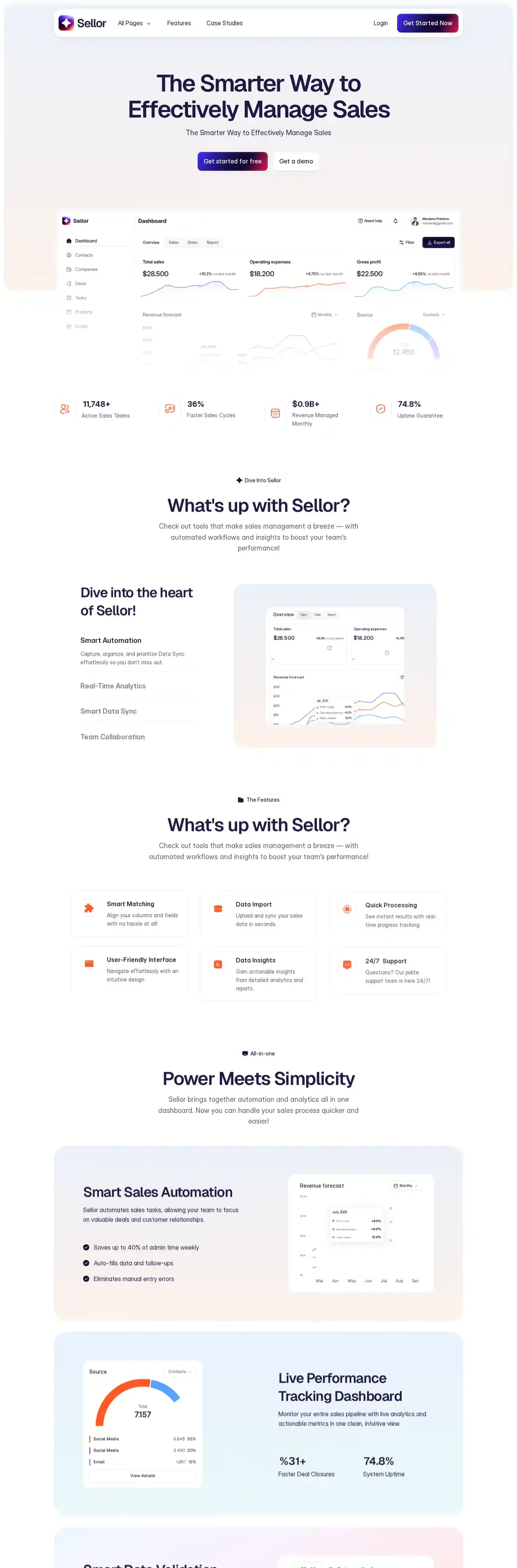 Sellor home page on desktop