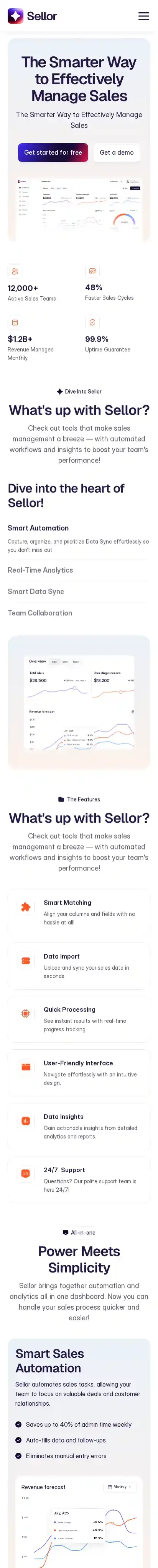 Sellor home page on mobile