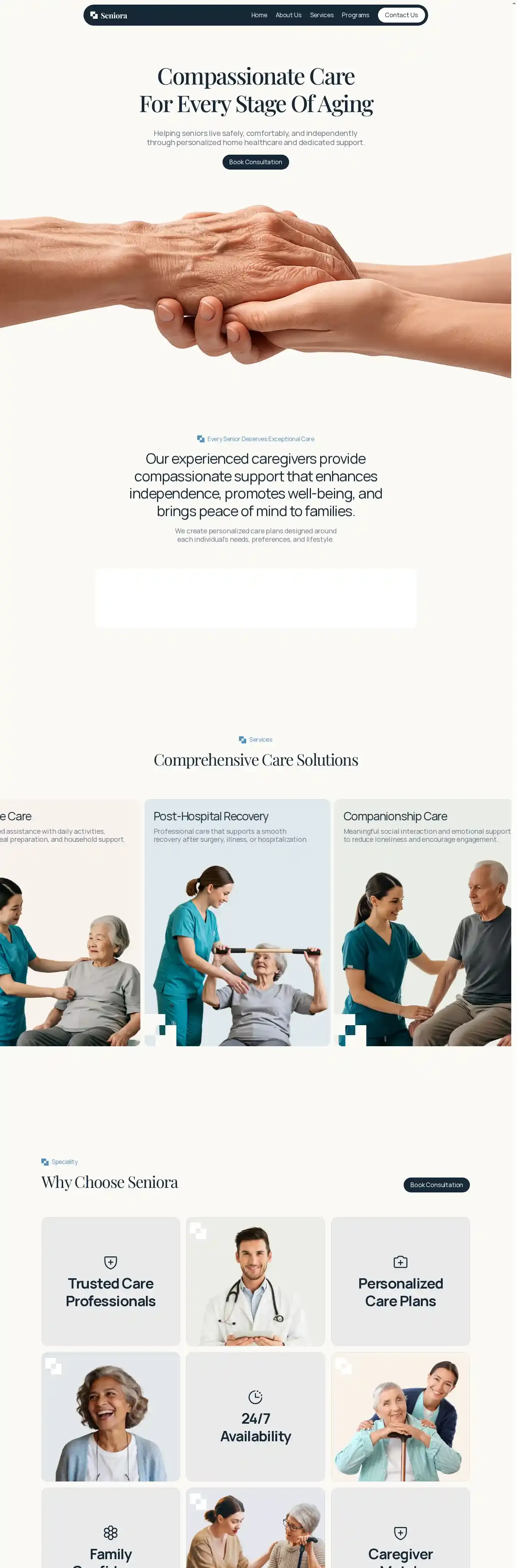 Seniora home page on desktop